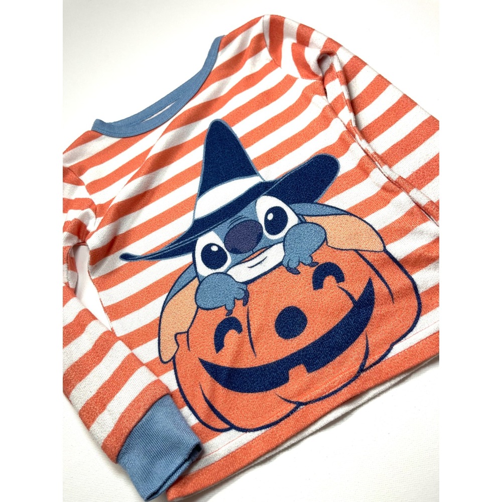 Disney Stitch Halloween Pumpkin Pajama Top Orange White Stripe 5T Toddler 0293